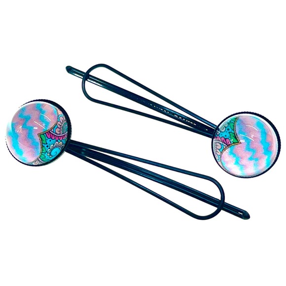 Pink Chevron Big Hair Pin Pair - Picture 1 of 3